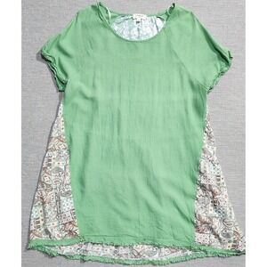 Umgee Green Linen Blend Boho Tunic Dress Paisley Print Frayed Hem Small  market